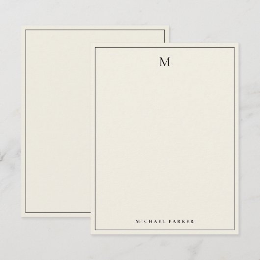 Carte De Remerciements Monogrammed Black & Ecru Professional (Devant / Derrière)