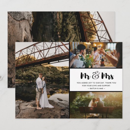 Carte De Remerciements Monsieur et Madame Collage de photos de mariage (Devant / Derrière)