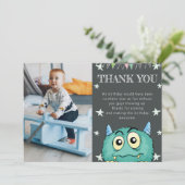 Carte De Remerciements Monster Thème Photo Anniversaire (Debout devant)