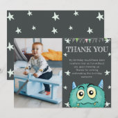 Carte De Remerciements Monster Thème Photo Anniversaire (Devant / Derrière)