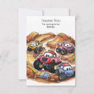 Carte De Remerciements Monster Truck couleur simple Anniversaire