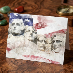 Carte De Remerciements Mont Rushmore avec drapeau américain agitant