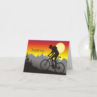 Carte De Remerciements Montagnes à vélo Silhouette Mountain et Sun