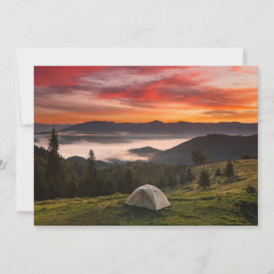 Carte De Remerciements Montagnes Camping Foggy Sunrise