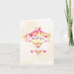 Carte De Remerciements Montgolfière Rose Or Jaune Flèches Roses