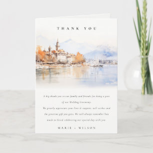 Carte De Remerciements Montreux Suisse Paysage Aquarelle Mariage