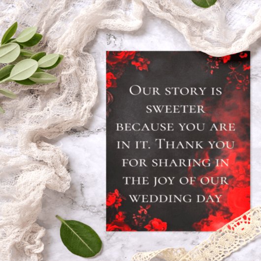 Carte De Remerciements Moody Dark Red Rose Wedding Thank You Note