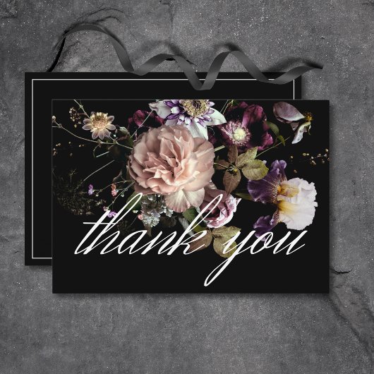 Carte De Remerciements Moody foncé Pastel Opulent Floral Mariage noir
