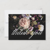 Carte De Remerciements Moody foncé Pastel Opulent Floral Mariage noir (Devant)