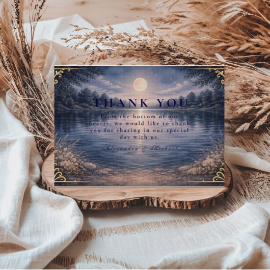 Carte De Remerciements Moonlit Forest Lake Romance Wedding