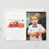 Carte De Remerciements Moteur de camion de pompiers rouge mignon pour enf (Devant)