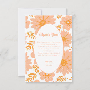Carte De Remerciements Motif à fleurs orange Fuzz Vintage rétro