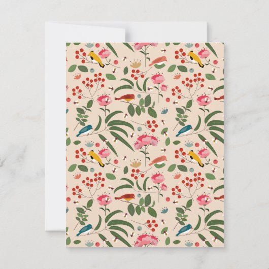 Carte De Remerciements Motif botanique de fleurs et d'oiseaux dessinés à (Dos)