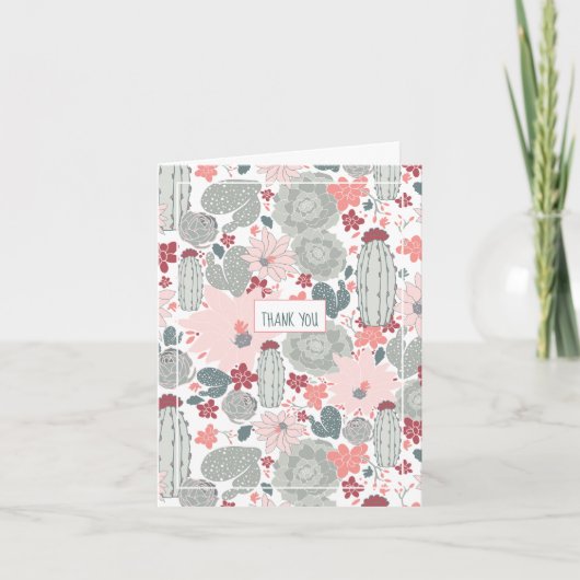 Carte de remerciements Motif Cactus Rose Et Vert (Devant)