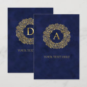 Carte De Remerciements Motif Classique Initial A en Damas doré  (Devant / Derrière)