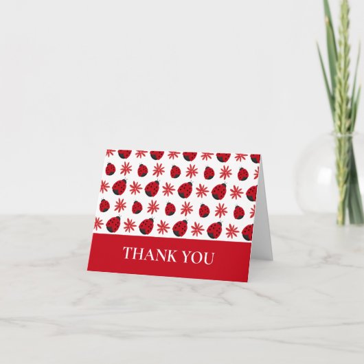 Carte De Remerciements Motif coccinelle fleur rouge (Devant)