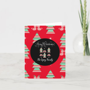 Carte De Remerciements Motif de chat de Noël fantaisiste rouge rose