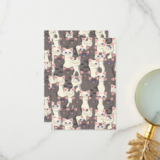 Carte De Remerciements Motif de chats blancs et gris (Devant/Arrière en situation)