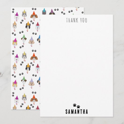 Carte De Remerciements Motif de chiens de fête d'anniversaire mignon (Devant / Derrière)