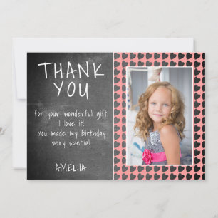 Carte De Remerciements Motif de cœur sur tableau noir pour photo d'annive