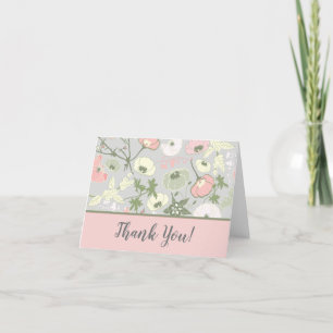 Carte De Remerciements Motif de fleurs à carreaux gris rose
