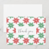 Carte De Remerciements Motif de flocons de neige rouge et vert (Devant / Derrière)