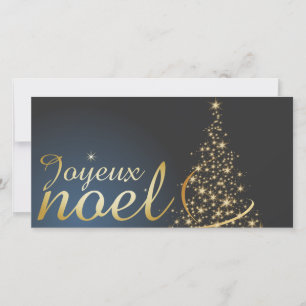 Carte De Remerciements Motif de Noël bleu avec arbre de Noël doré