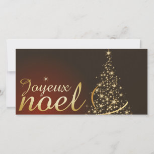 Carte De Remerciements Motif de Noël rouge avec arbre de Noël doré