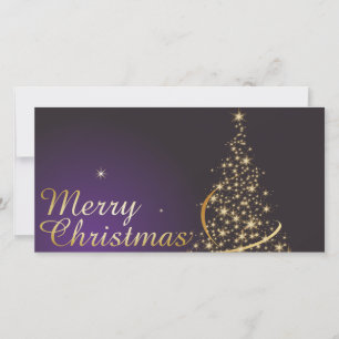 Carte De Remerciements Motif de Noël violet foncé avec Noël doré
