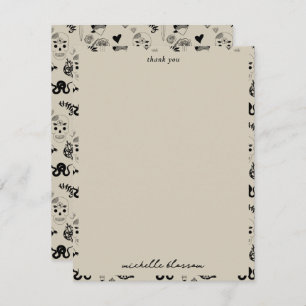 Carte De Remerciements Motif de tatouage à main noir et beige