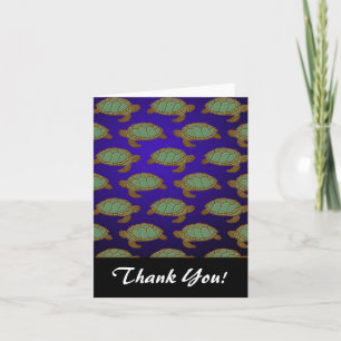 Carte De Remerciements Motif de tortue marine verte sur fond bleu
