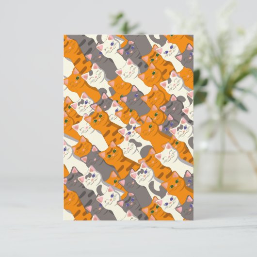 Carte De Remerciements Motif en diagonale du chat noir blanc gingembre (Debout devant)