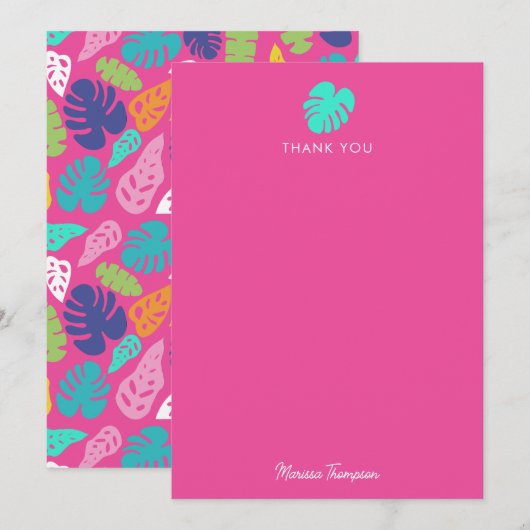 Carte De Remerciements Motif Feuille d'été de couleur vive (Devant / Derrière)