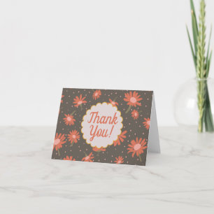 Carte De Remerciements Motif Fleur Brown rose corail