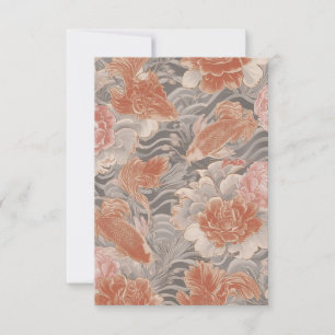 Carte De Remerciements Motif floral de chinoiserie Coral Koi