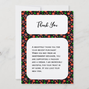 Carte De Remerciements Motif floral minimaliste moderne fond noir
