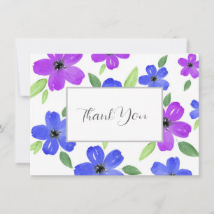 Carte De Remerciements Motif Floral Purple & Blue Watercolor