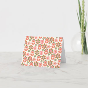 Carte De Remerciements Motif floral rétro hippie boho 70s rose vert 