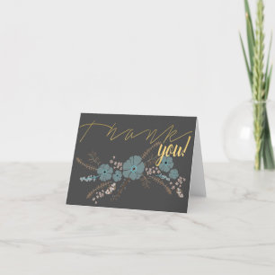 Carte De Remerciements Motif Floral Turquoise rose gris foncé