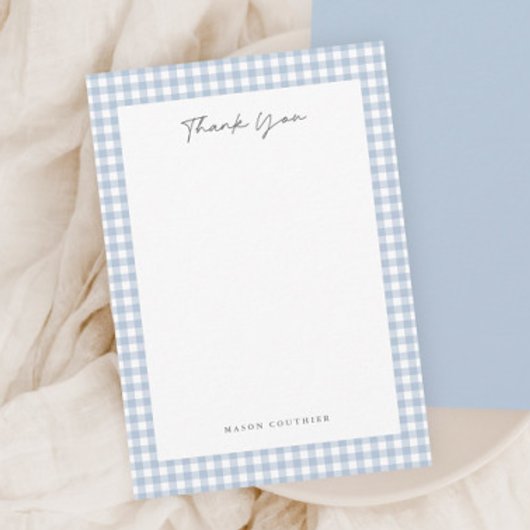 Carte De Remerciements Motif Gingham Bleu