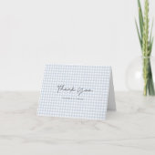 Carte De Remerciements Motif Gingham Bleu Script plié  (Devant)