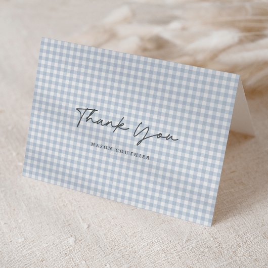 Carte De Remerciements Motif Gingham Bleu Script plié 