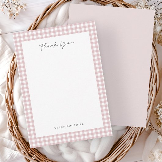 Carte De Remerciements Motif Gingham Rose 