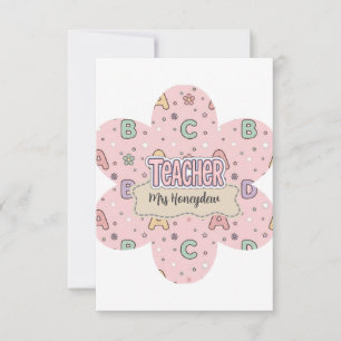 Carte De Remerciements Motif lettres école professeur rose 