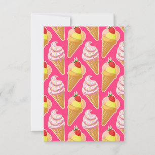 Carte De Remerciements Motif rose Kawaii avec crème glacée aux fraises
