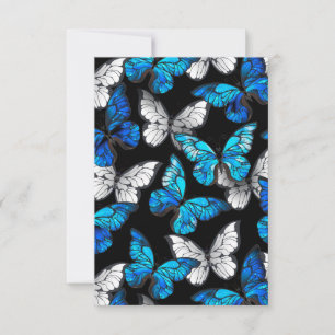 Carte De Remerciements Motif sans couture sombre avec papillons bleus Mor