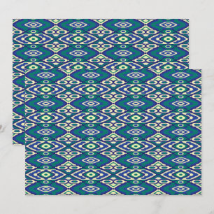 Carte De Remerciements Motif symétrique de motifs bleus sur un textile