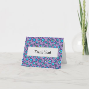 Carte De Remerciements Motif Violet Fleurs Bleues Personnaliser