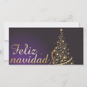 Carte De Remerciements Motivo navideño morado oscuro con dorado árbol de
