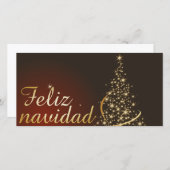 Carte De Remerciements Motivo navideño rojo con dorado árbol de navidad. (Devant / Derrière)
